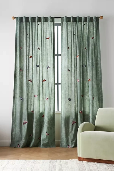Anthropologie Damita Butterfly Embroidered Cotton Curtain