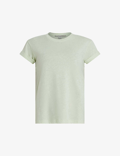 Allsaints Womens Pistachio Gree Anna Crewneck Cotton T-shirt