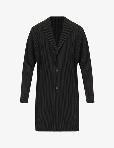 Issey Miyake Homme Plisse  Mens Black Basic Pleated Regular-fit Knitted Overcoat