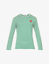 Comme Des Garçons Play Striped Heart Embellished Top In White