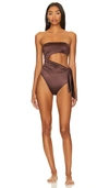 Good American Side Tie Cut Out One Piece In Dark Cocoa