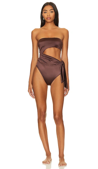 Good American Side Tie Cut Out One Piece In Dark Cocoa001