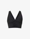 ALO YOGA ALO YOGA WOMEN'S BLACK WILD THING V-NECK STRETCH-WOVEN BRA,67254904