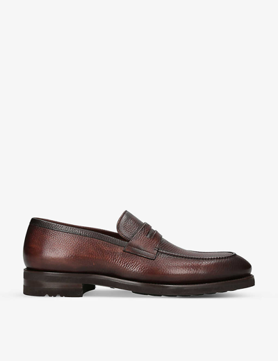 Magnanni Mens Brown Pebbled-texture Leather Loafers