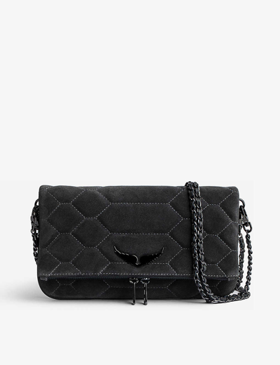 Zadig & Voltaire Zadig&voltaire Womens Bleu De Gris Rock Quilted Suede Clutch Bag In Bleu_de_gris