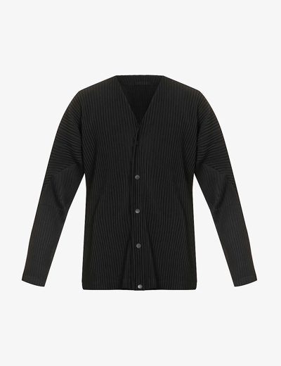 Issey Miyake Homme Plisse  Mens Black Basic V-neck Knitted Cardigan