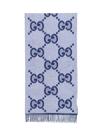 Gucci Reversible Cashmere Scarf In Blue