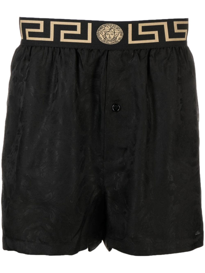 Versace Logo Waistband Shorts In Black