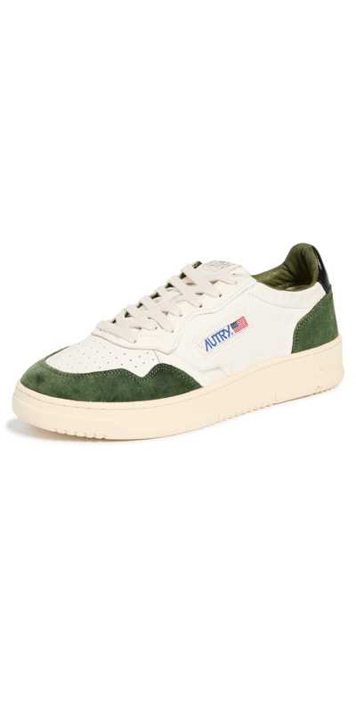Autry Mens Green Comb Medalist Brand-embroidered Suede And Leather Low-top Trainers Eur 41 / 7 Uk