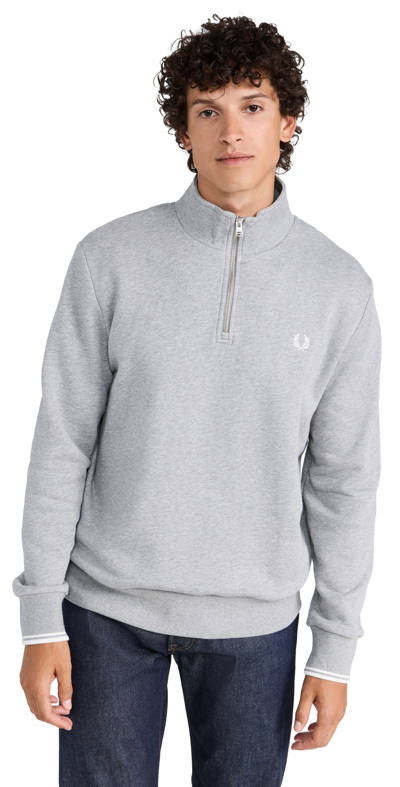 Fred Perry Half Zip Sweatshirt In White