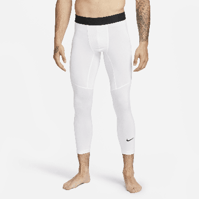 Nike Men's  Pro Dri-fit 3/4-length Fitness Tights In White
