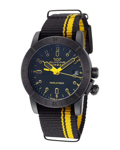 Glycine Airman Worldtimer Watch In Black / Yellow