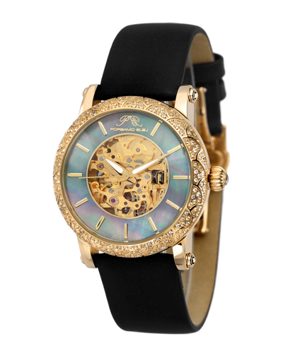 Porsamo Bleu Liza Topaz Stone Automatic Watch, 38mm X 44mm In Black