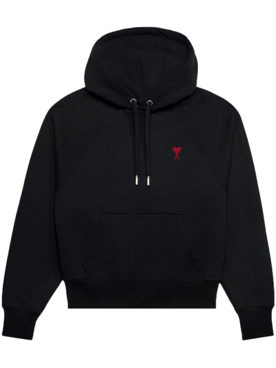 Ami Alexandre Mattiussi Logo-embroidered Organic-cotton Hoodie In Black