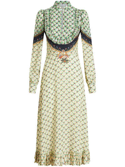 Etro Geometric-print Midi Dress In Green