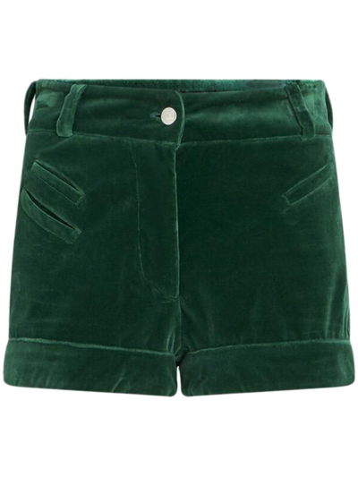 Etro Velvet Cotton Shorts In Green