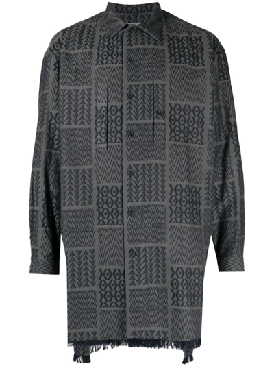 Yohji Yamamoto Geometric-print Cotton Shirt In Grey