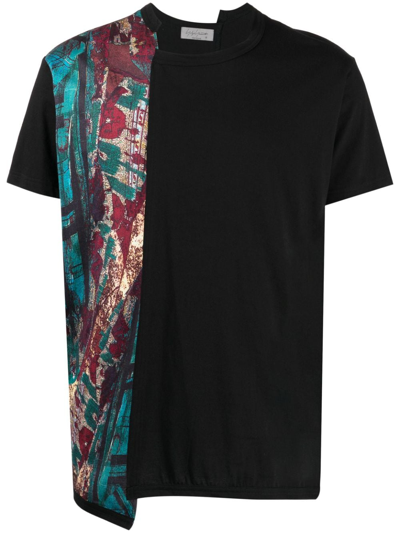 Yohji Yamamoto Asymmetric Panelled Cotton T-shirt In Black