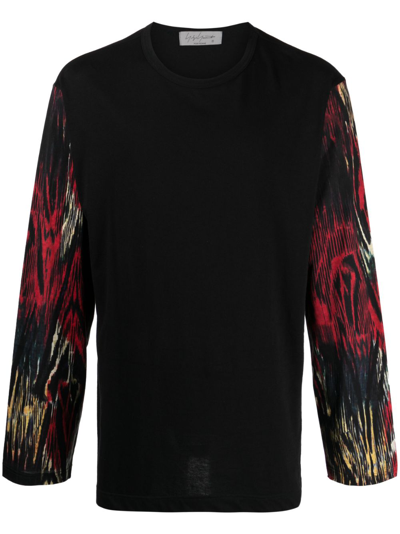 Yohji Yamamoto Printed Long Sleeve T-shirt In 黑色的