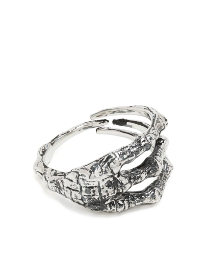 Yohji Yamamoto Hawker Carved Cut-out Ring In Silver