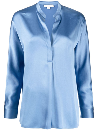 Vince Satin-finish Silk Shirt In Blue