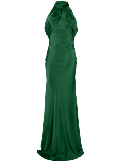 Rachel Gilbert Audrey Halterneck Silk Gown In Green
