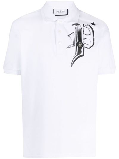 Philipp Plein Logo-print Cotton Polo Shirt In White