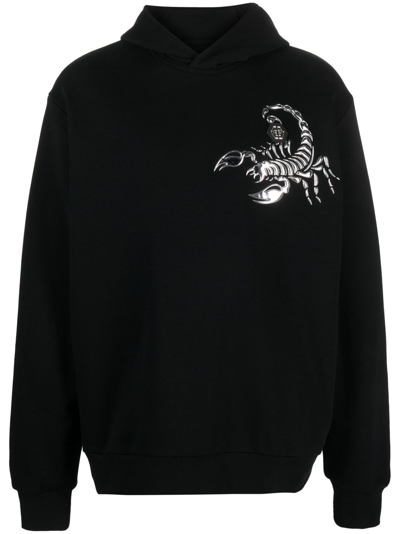 Philipp Plein Scorpion Appliqué-detail Cotton Hoodie In Black