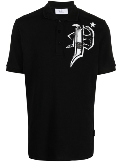 Philipp Plein Skull & Bones Jersey Polo Shirt In Black