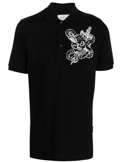 Philipp Plein Snake-print Cotton Polo Shirt In Black