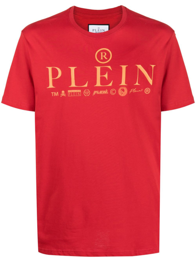 Philipp Plein Ss Logos Round-neck T-shirt In Red