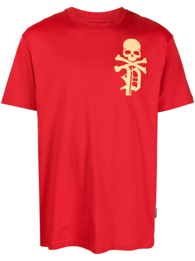 Philipp Plein Skull&bones-print Cotton T-shirt In Red