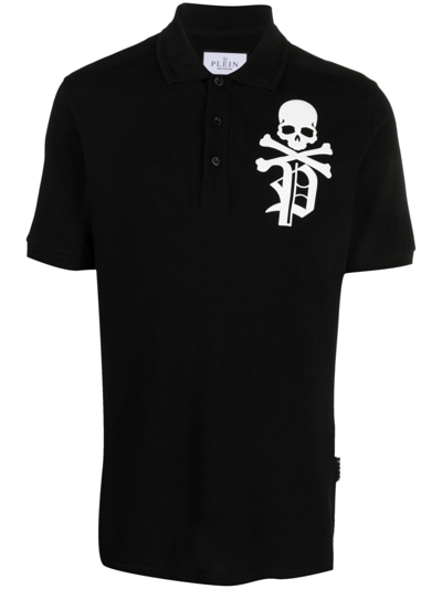 Philipp Plein Skull & Bones Piqué Polo Shirt In Black