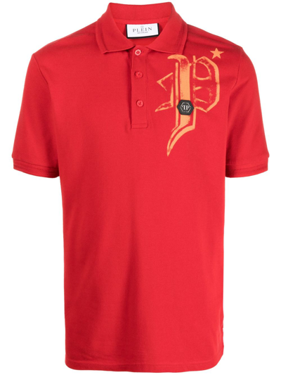 Philipp Plein Skull & Bones Jersey Polo Shirt In Red