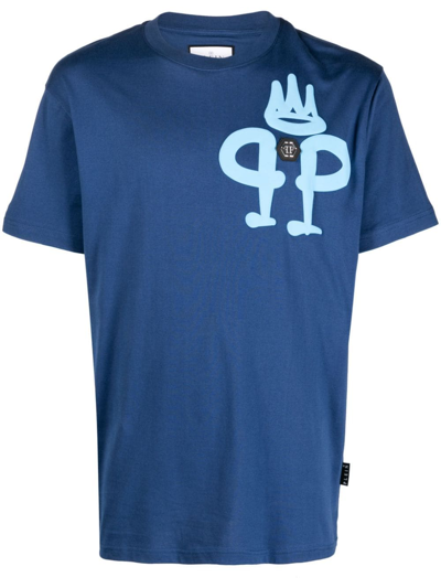 Philipp Plein Iconic Plein Graphic-print T-shirt In Blue