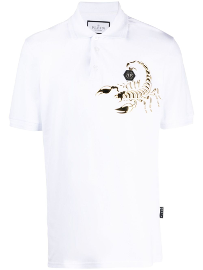 Philipp Plein Scorpion Cotton Polo Shirt In White