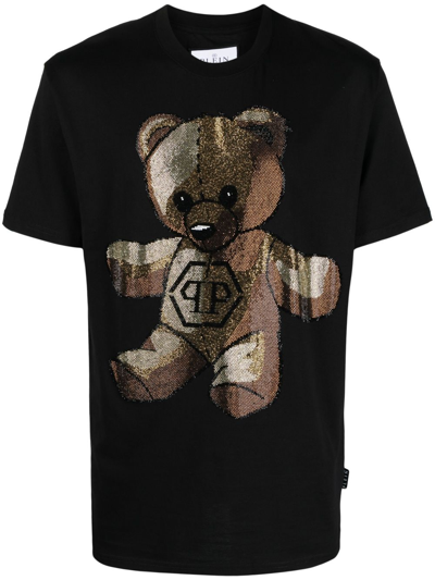 Philipp Plein Bear-motif Round-neck T-shirt In Black