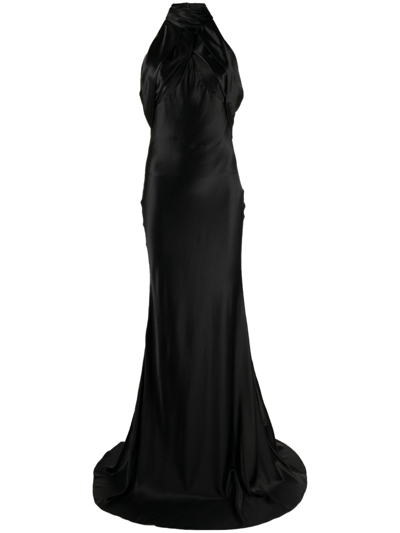 Rachel Gilbert Audrey Halterneck Silk Gown In Black