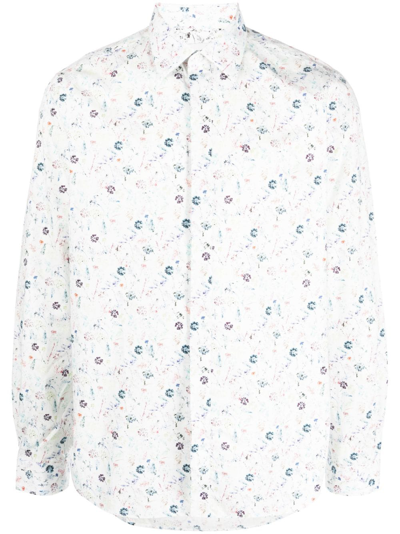 Paul Smith Floral-print Organic-cotton Shirt In White