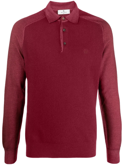 Etro Logo-embroidered Long-sleeve Polo Shirt In Red