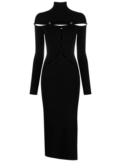 Versace Jeans Couture Medusa-embellished Cut-out Dress In Nero