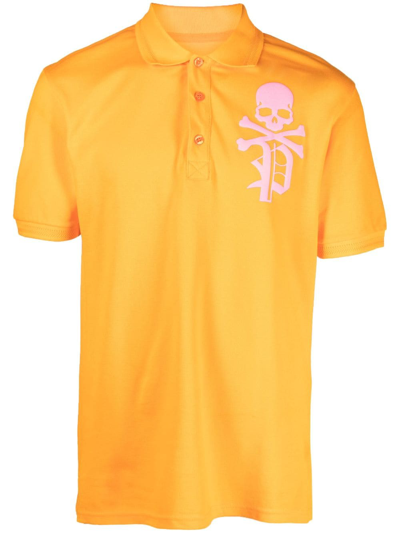 Philipp Plein Skull-print Short-sleeve Polo Shirt In Orange