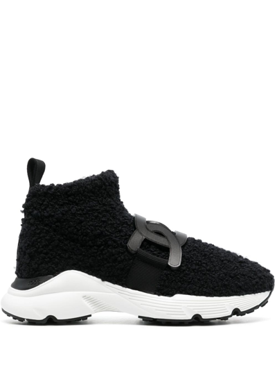 Tod's Shearling Logo-plaque Trainers In Black