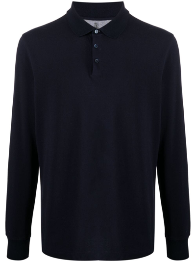 Brunello Cucinelli Long-sleeve Cotton Polo Shirt In Black