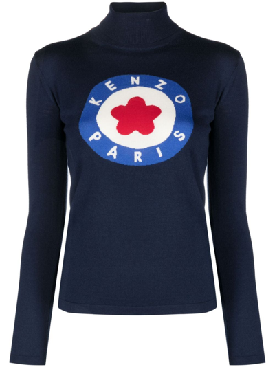 Kenzo Intarsia-knit Logo Jumper In Blue