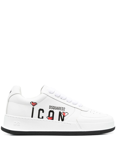 Dsquared2 Icon Leather Low Top Sneakers In White