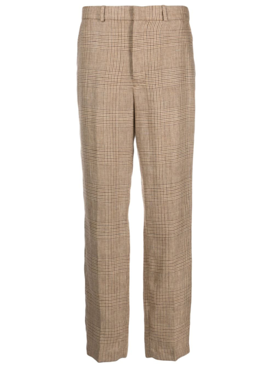 Polo Ralph Lauren Checked Tailored Linen Trousers In Brown