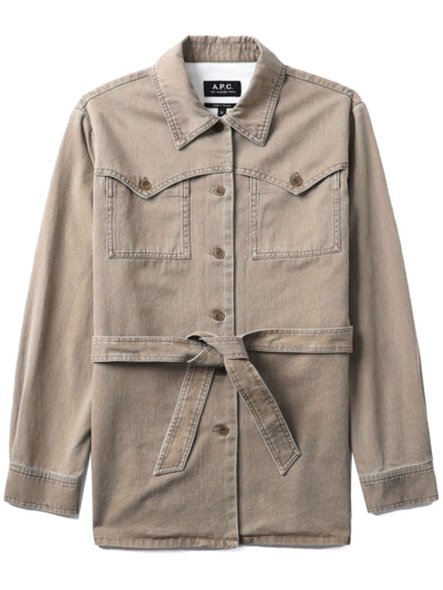 Apc Joann Belted Cotton Jacket In Neutrals