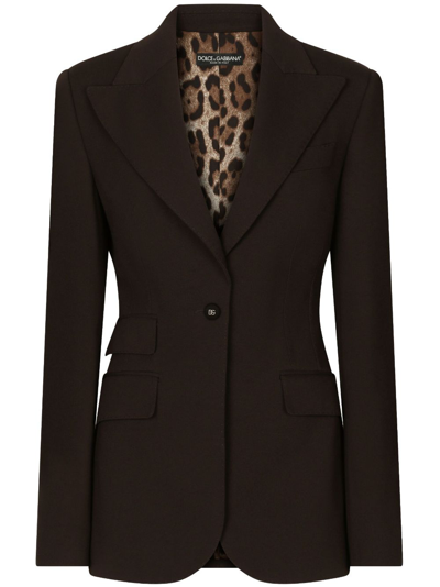 Dolce & Gabbana Single-breasted Logo-plaque Blazer In Brown