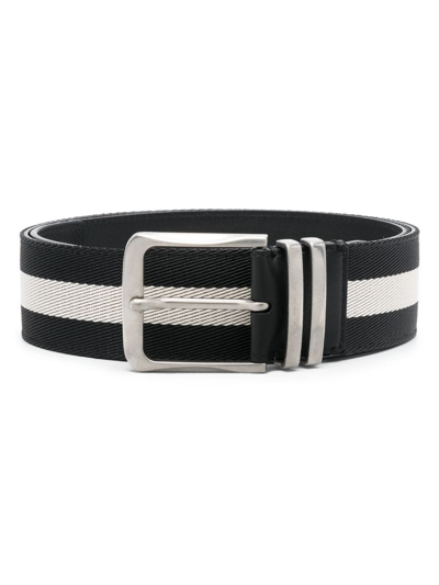Bally Striped Panelled Leather Belt In Black